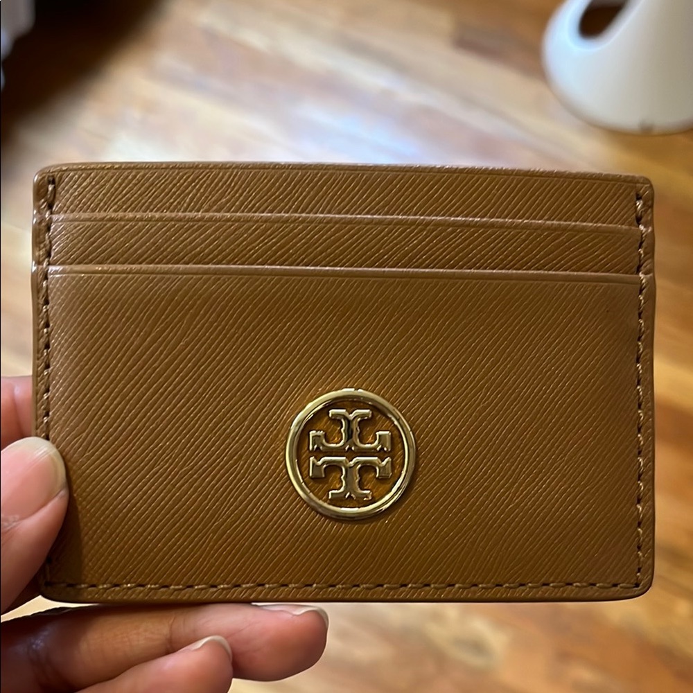 Tory Burch Tan/Brown Leather Key Card Holder Minimalist Design
